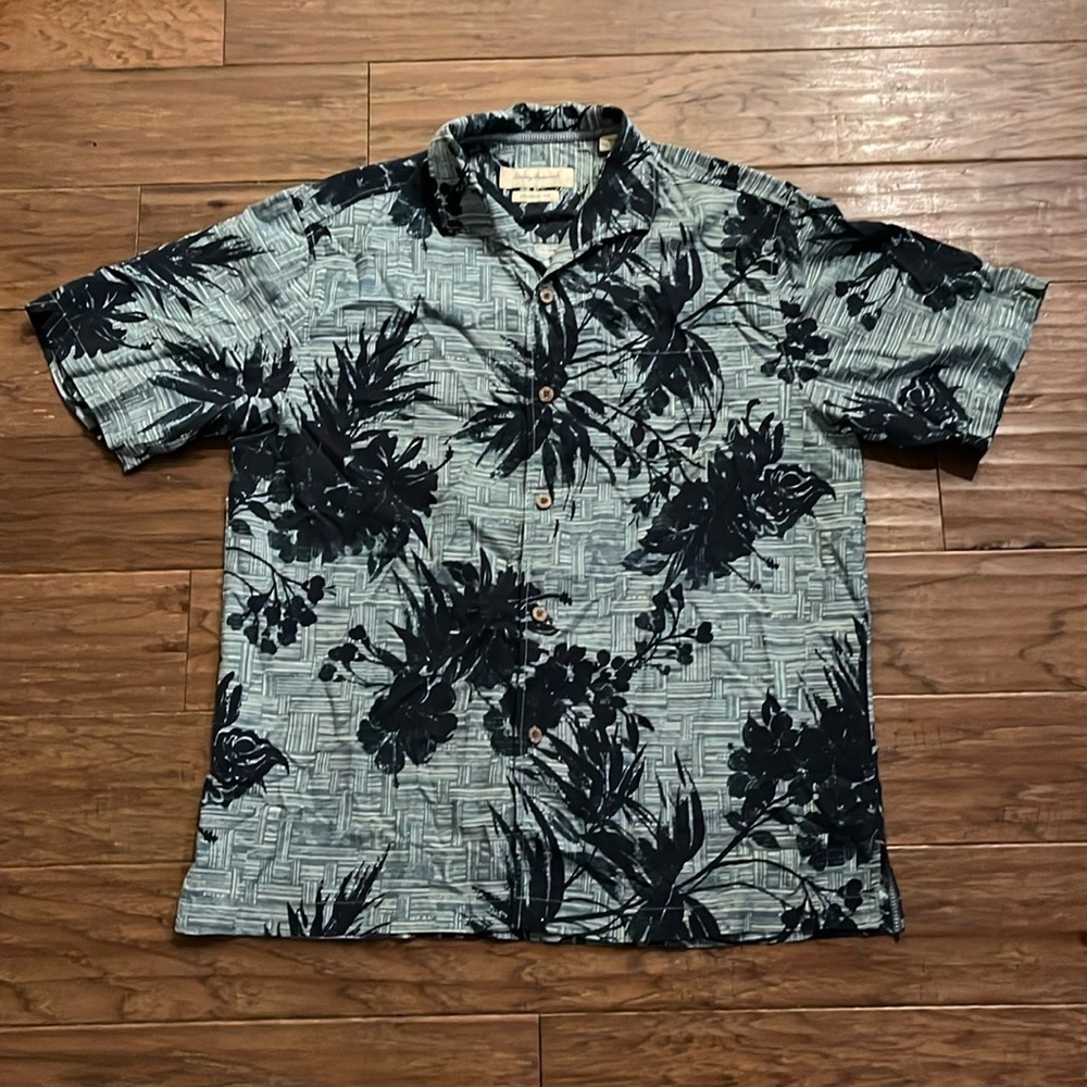 Tommy Bahama Original Fit Green Floral Palm Silk Shirt  Size M